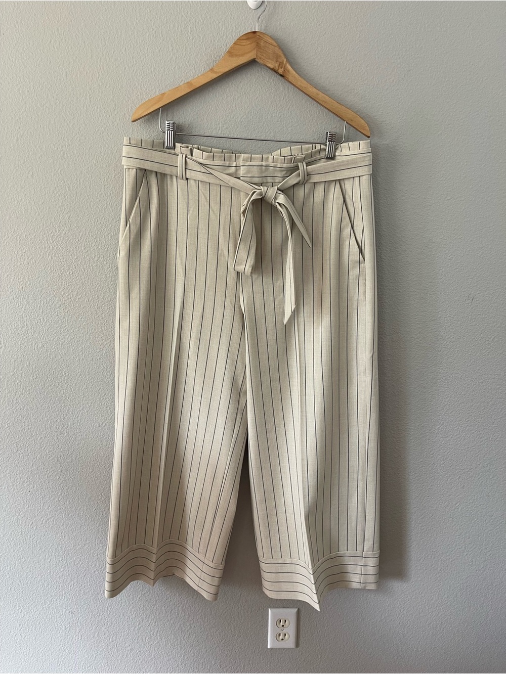 Banana Republic Blake Ivory Striped Crop Wide Leg Pants Size 14